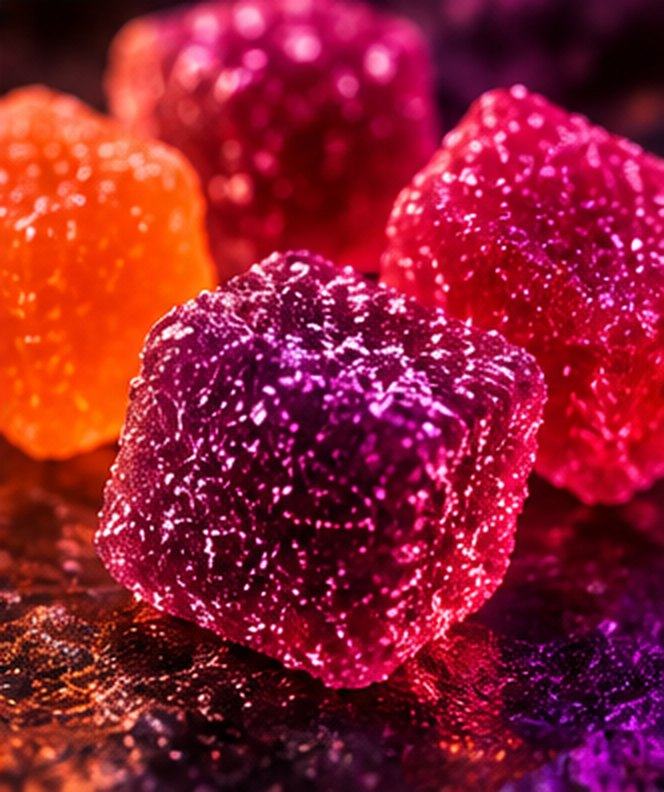 Close-up of BIG Chillin mixed fruit gummies