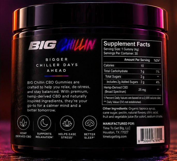 BIG Chillin back label with supplement facts