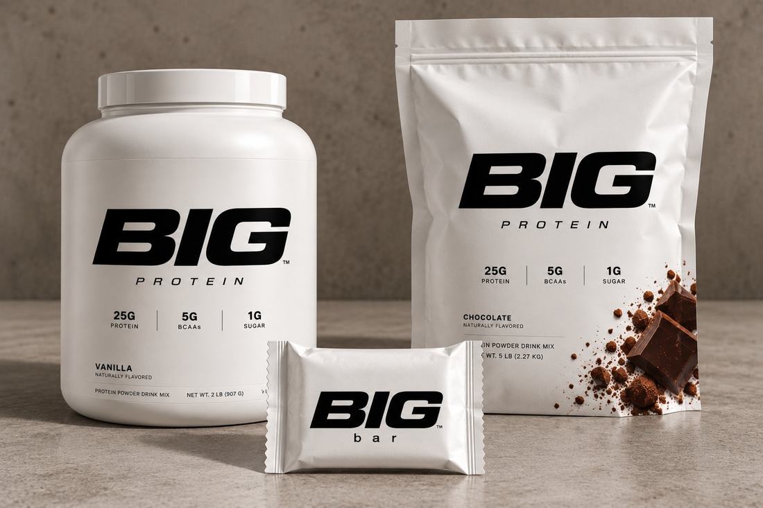 BIG Protein tub, pouch and BIG bar